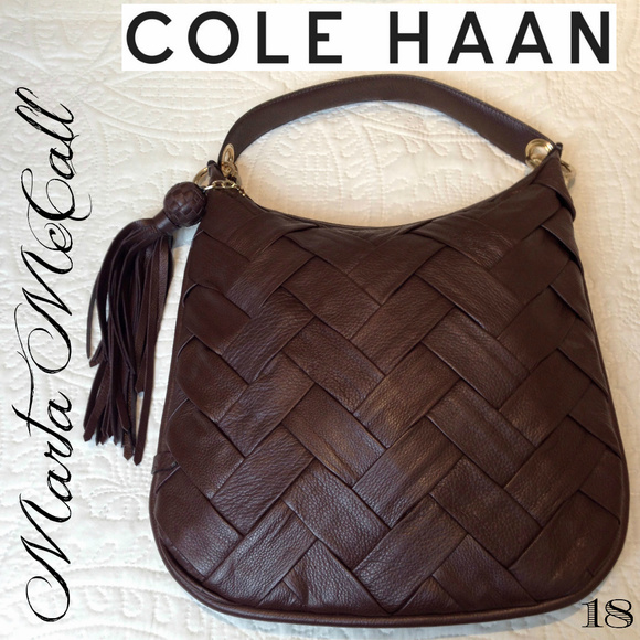 Cole Haan Handbags - NWOT Cole Haan Lg Woven Leather Dark Brown Handbag